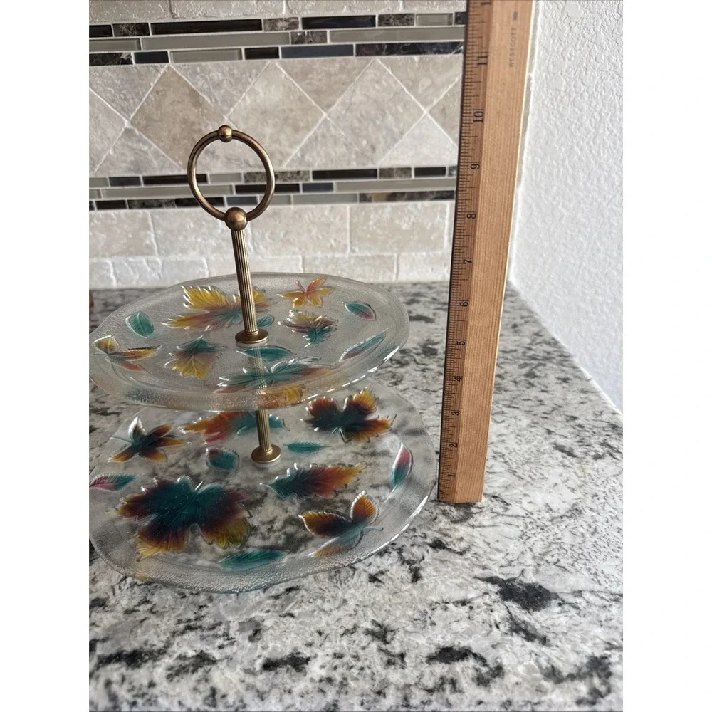 Vintage Lucite Two Tier Tidbit Tray With Pressed Flowers